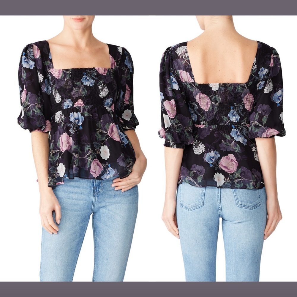 NEW‎ $345 Nicholas Floral Square Neck Smocked Top [ SZ US 4 ]